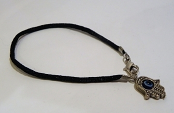PULSERA MANO DE FÁTIMA CON OJO TURCO CORDÓN NEGRO