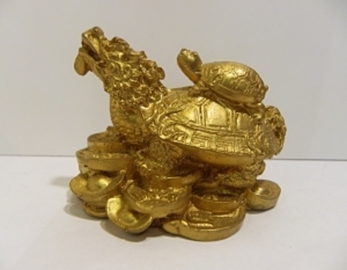 TORTUGA DRAGÓN CON BEBÉ DORADA